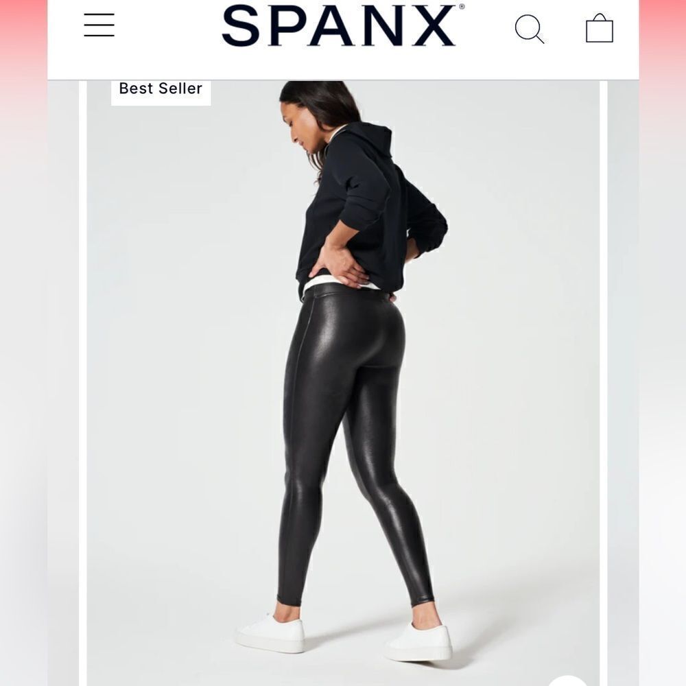 EXCELLENT CONDITION WOMEN’S XL SPANX FAUX LEATHER HI-WAISTED BLACK LEGGINGS